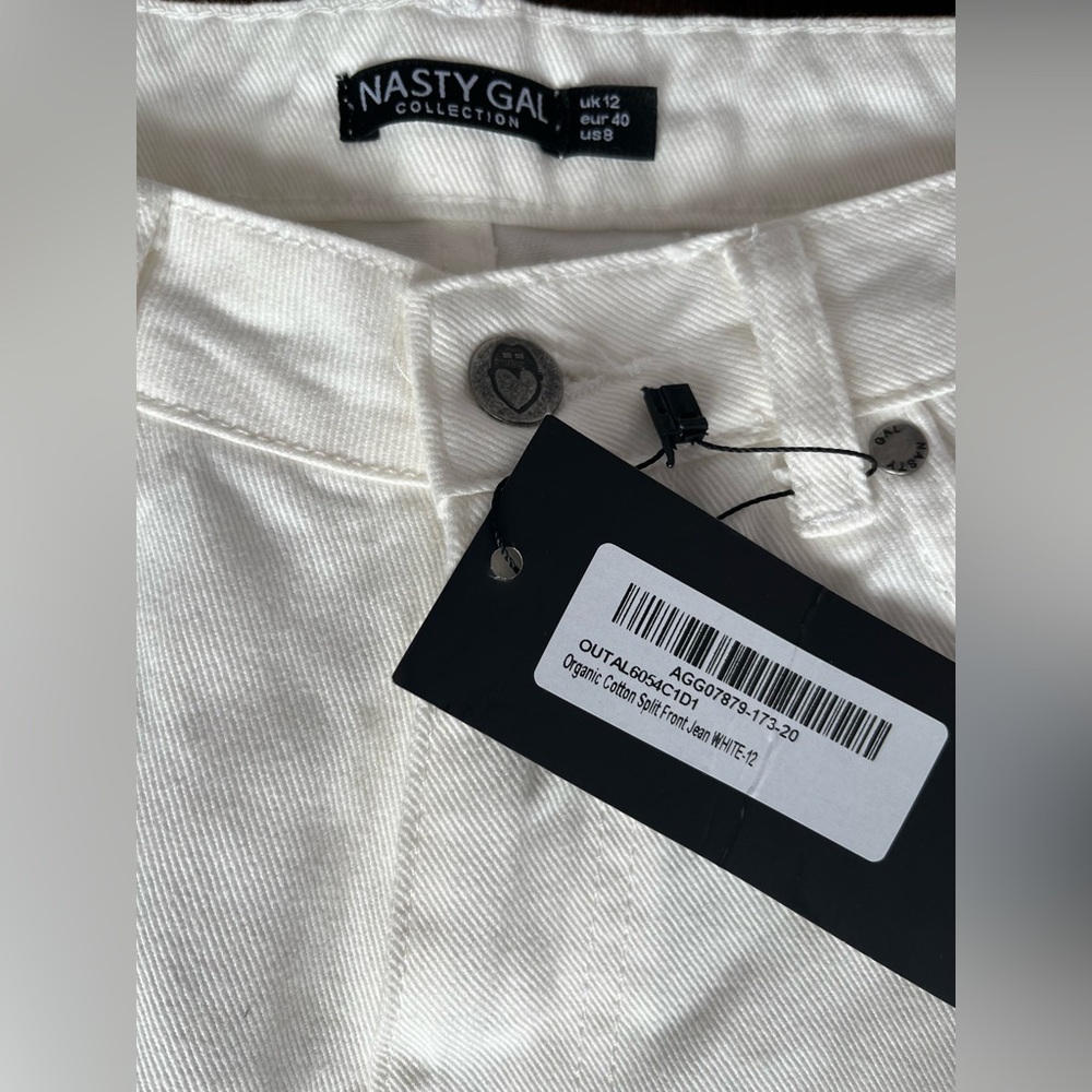 NWT NASTY GAL WHITE WOMENS SPLIT FRONT JEANS SIZE 9 Organic Cotton - Picture 5 of 5